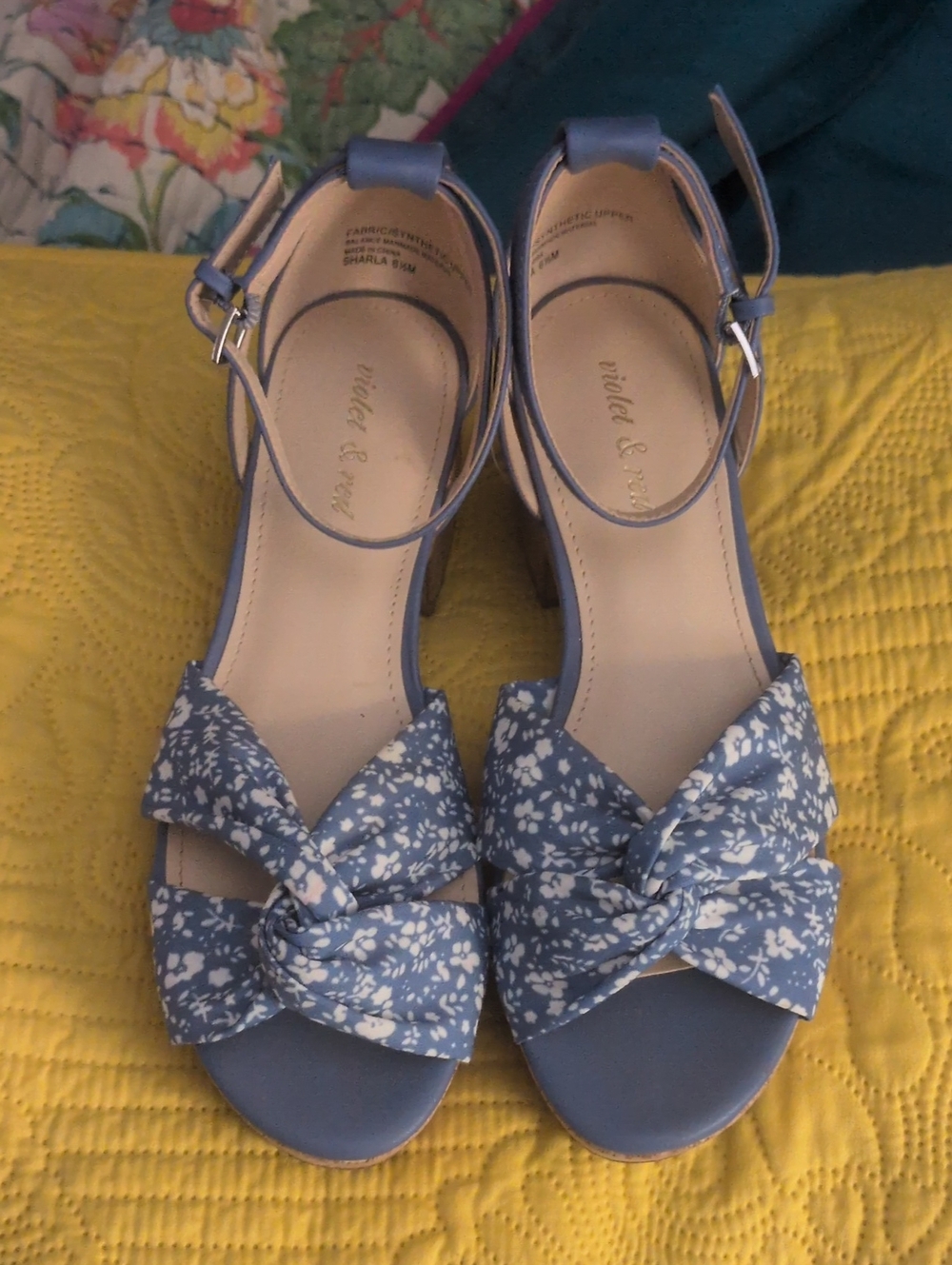 Violet & Rose Blue Floral Knot Ankle-Strap Heels